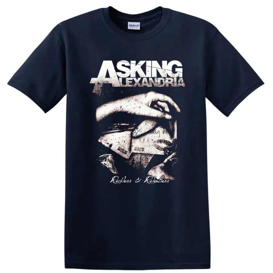 Asking Alexandria distressed rock metal band graphic print T - Navy (Blue)