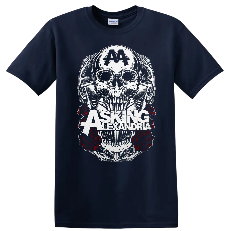Asking Alexandria skull and red roses graphic print - Navy (Blue)