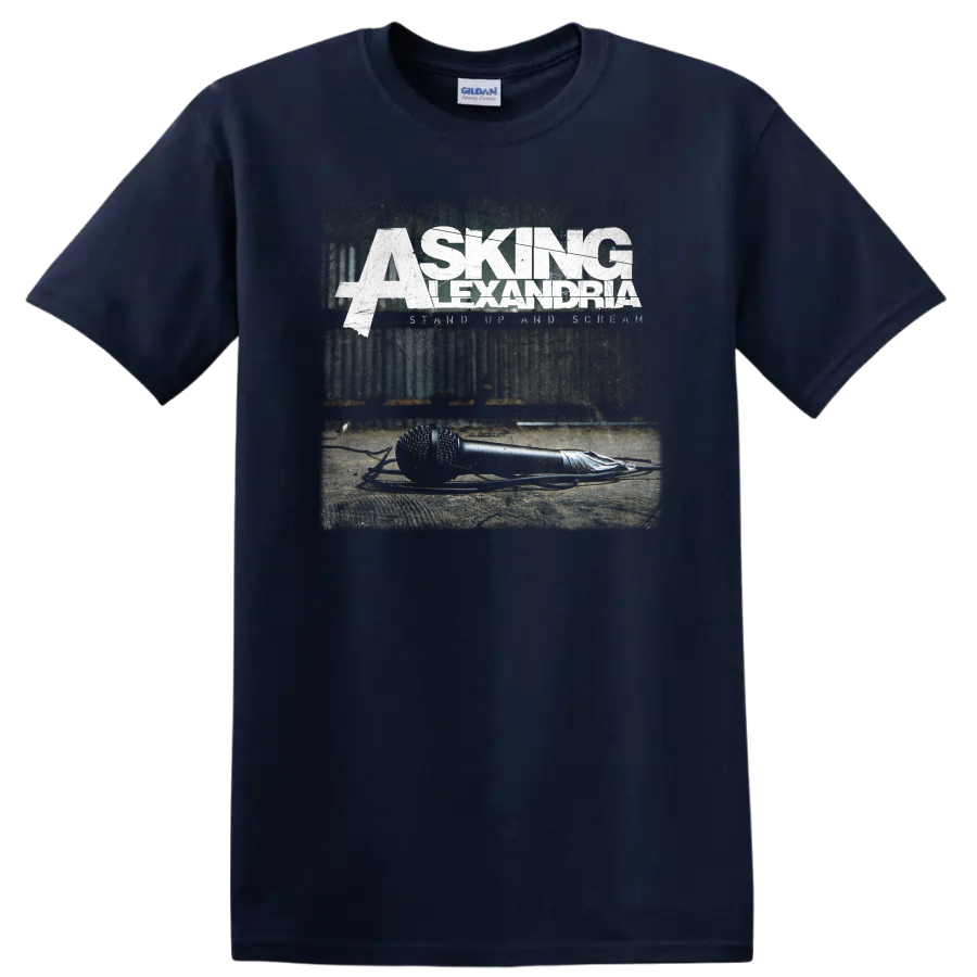ASKING ALEXANDRIA distressed white band logo graphic print on a black T - Navy (Blue)
