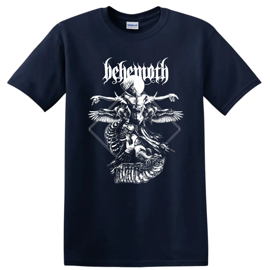 BEHEMOTH gothic metal graphic print with winged skeletal figure on T - Navy (Blue)