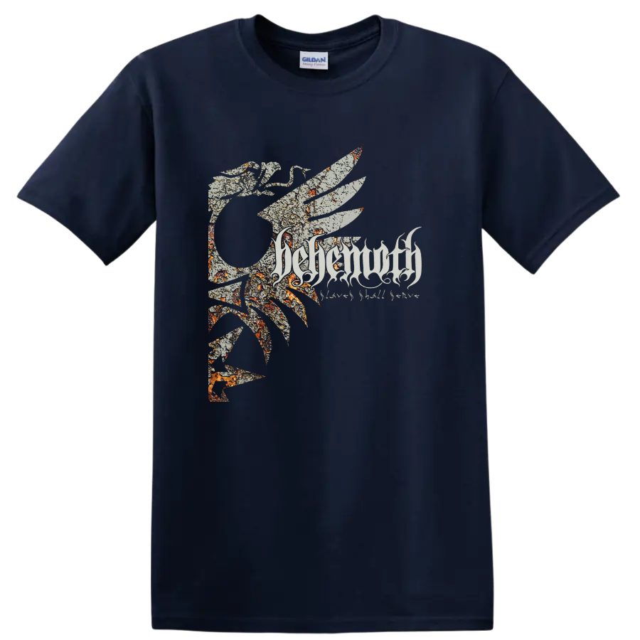 BEHEMOTH logo with distressed spiked emblem graphic print T - Navy (Blue)