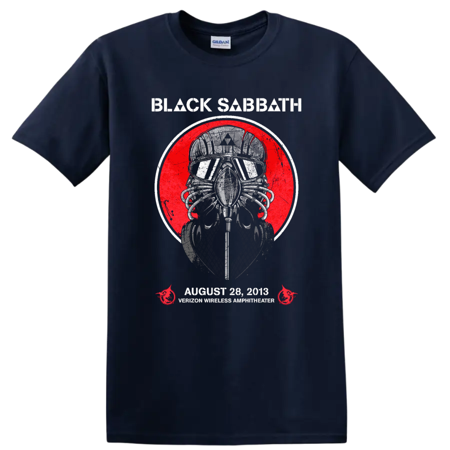 Black Sabbath inspired masked figure graphic print T Shirt with distressed red - Navy (Blue)