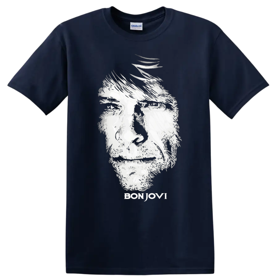 Monochrome Bon Jovi portrait graphic print T - Navy (Blue)