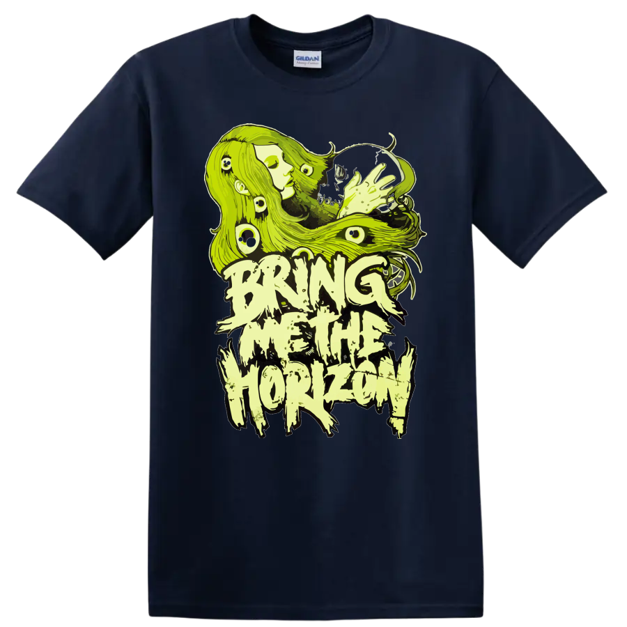 Neon green Bring Me The Horizon inspired horror-metal graphic T - Navy (Blue)