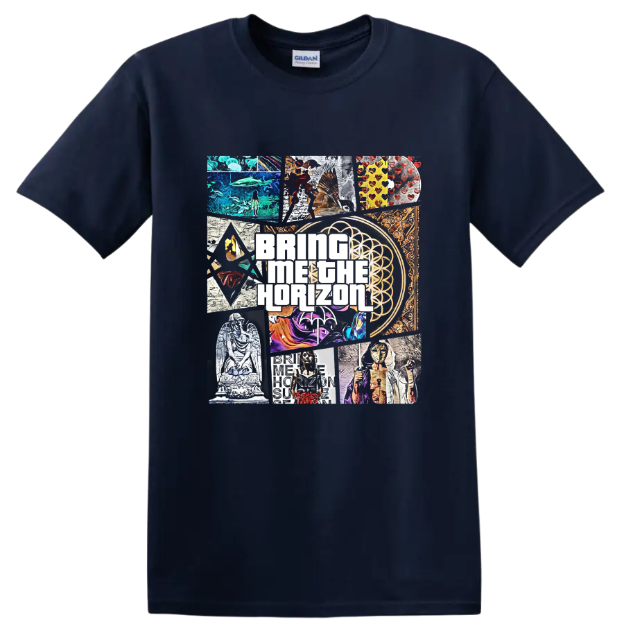 Bring Me The Horizon rock metal collage graphic print T - Navy (Blue)