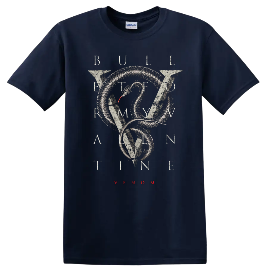 Bullet For My Valentine snake graphic with VENOM text on black T - Navy (Blue)