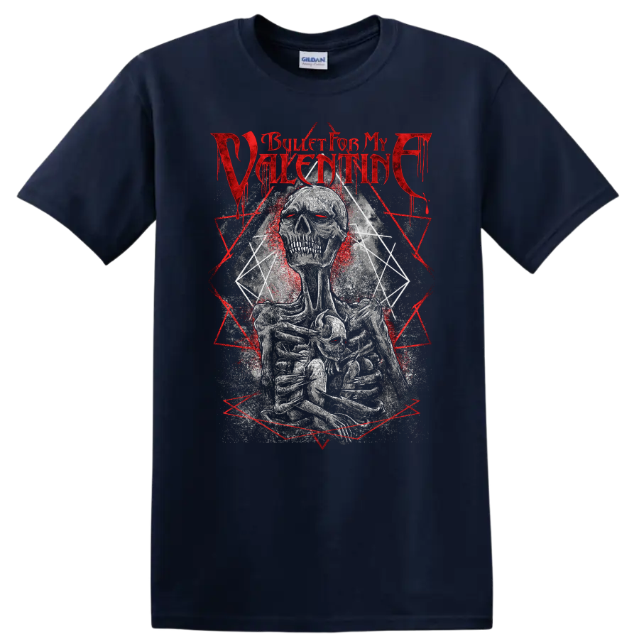 Bullet for My Valentine skull graphic with red distressed text on a - Navy (Blue)