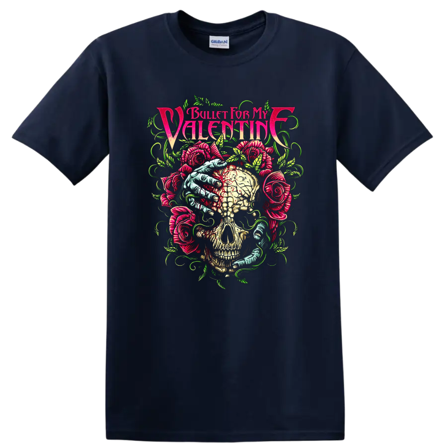Bullet For My Valentine skull and roses rock metal graphic print - Navy (Blue)