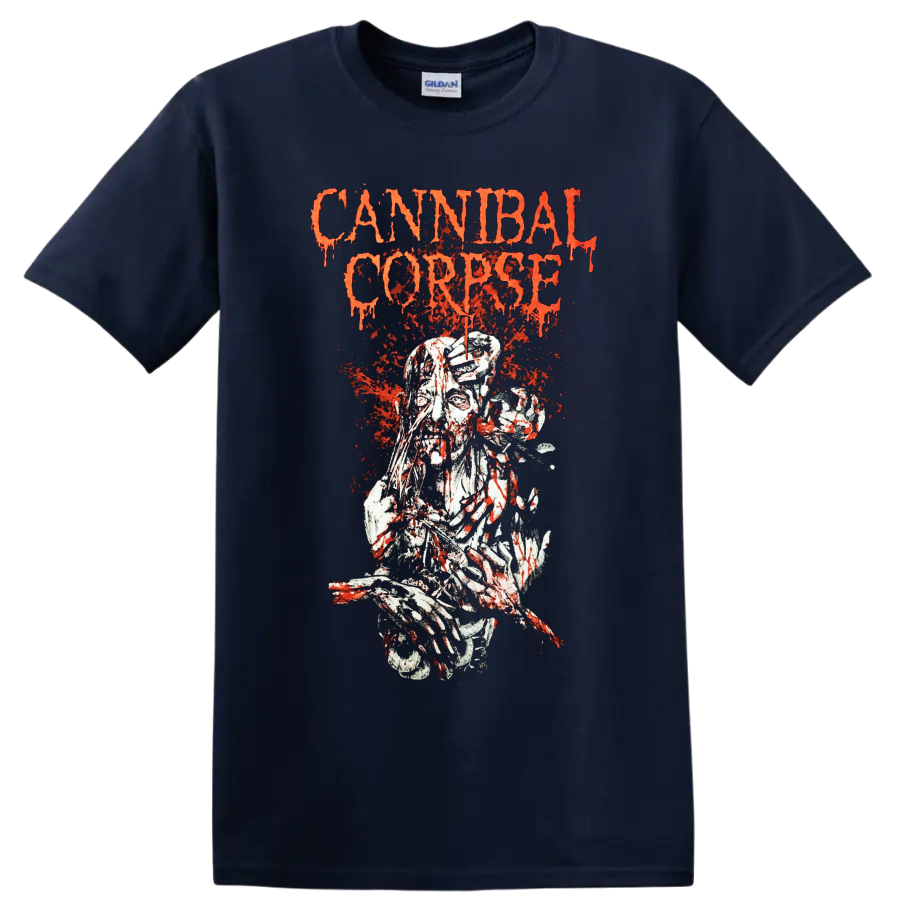 Cannibal Corpse dripping orange text and bloody horror graphic print T - Navy (Blue)