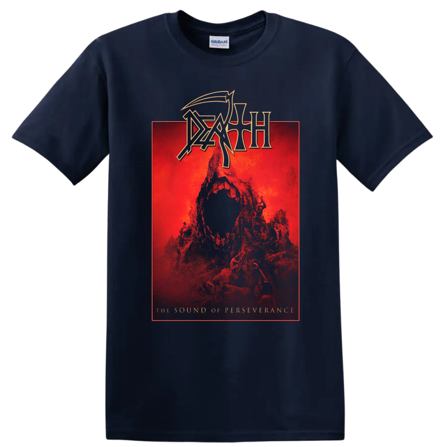 Death logo over red death metal album-style graphic print - Navy (Blue)