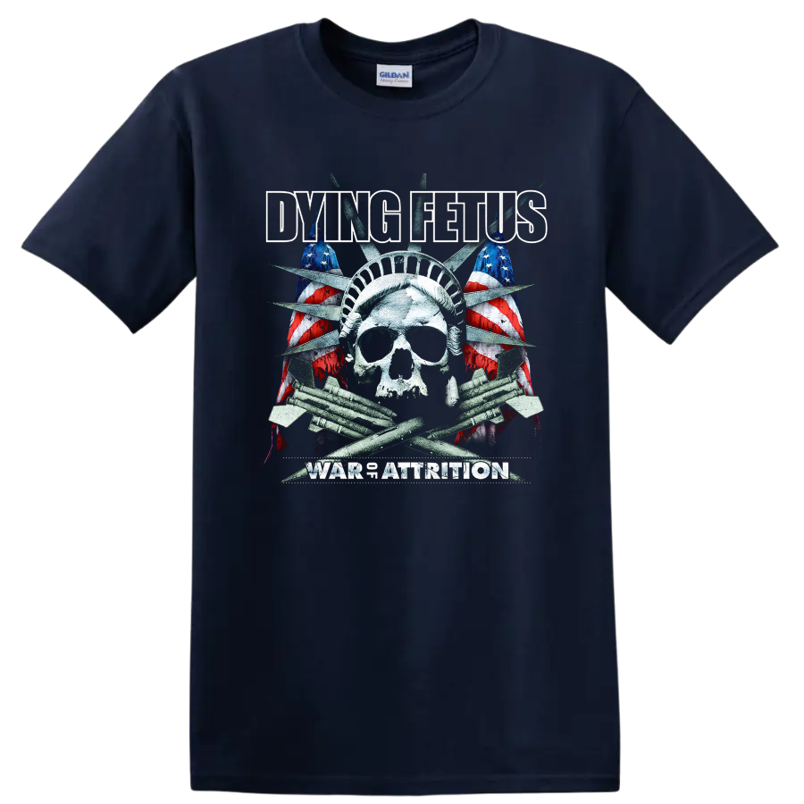 Dying Fetus rock metal skull and American flag graphic print T - Navy (Blue)