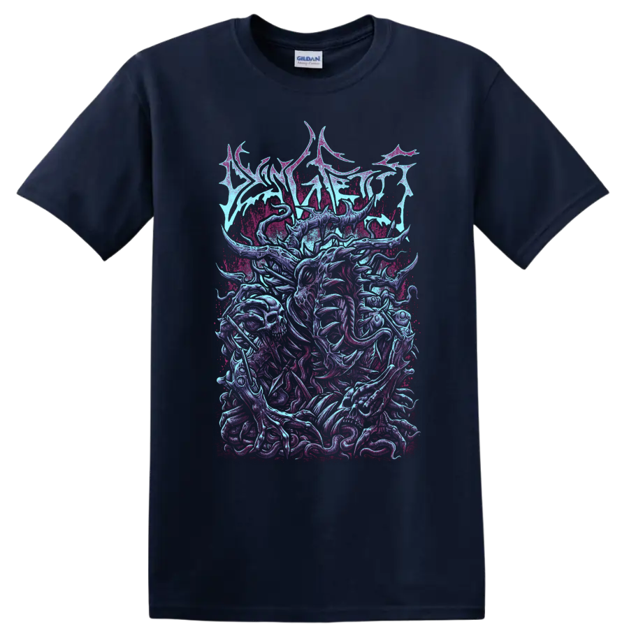 Dying Fetus death metal graphic print with skulls and grotesque monster artwork on a - Navy (Blue)