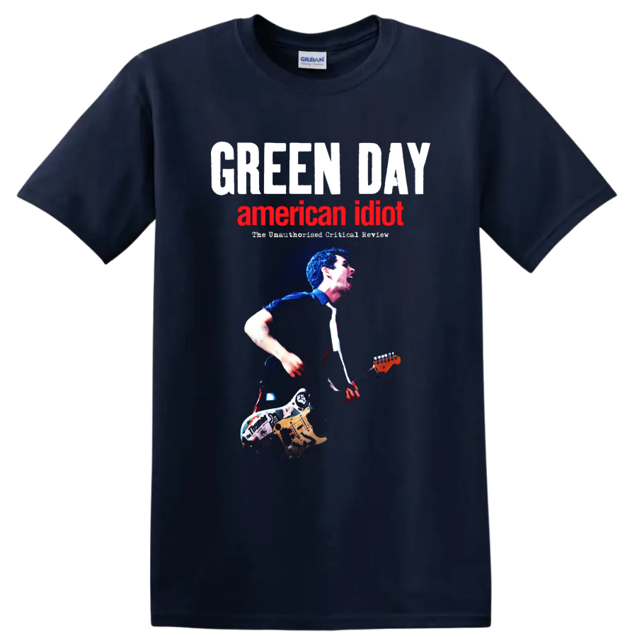 Green Day American Idiot rock music graphic print T shirt with musician playing - Navy (Blue)