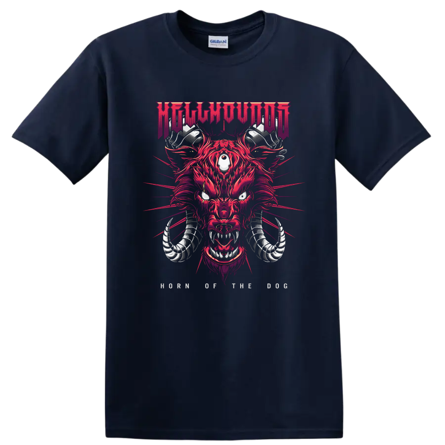 HELLHOUND hellhound beast graphic T shirt with fiery red and purple metal - Navy (Blue)