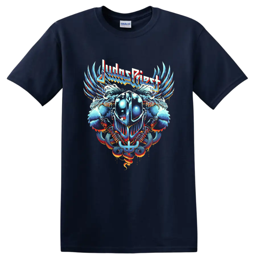 JUDAS PRIEST inspired winged helmet rock metal graphic print - Navy (Blue)