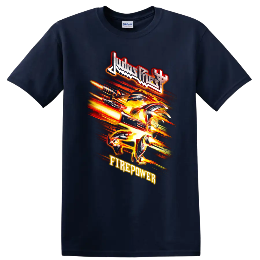 Judas Priest Firepower fiery rock metal graphic print T - Navy (Blue)