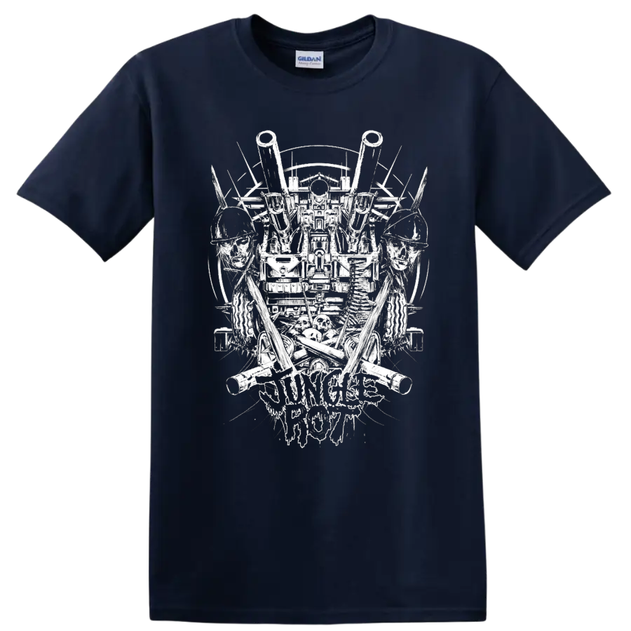 Jungle Rot death metal graphic print with skulls, soldiers, and - Navy (Blue)