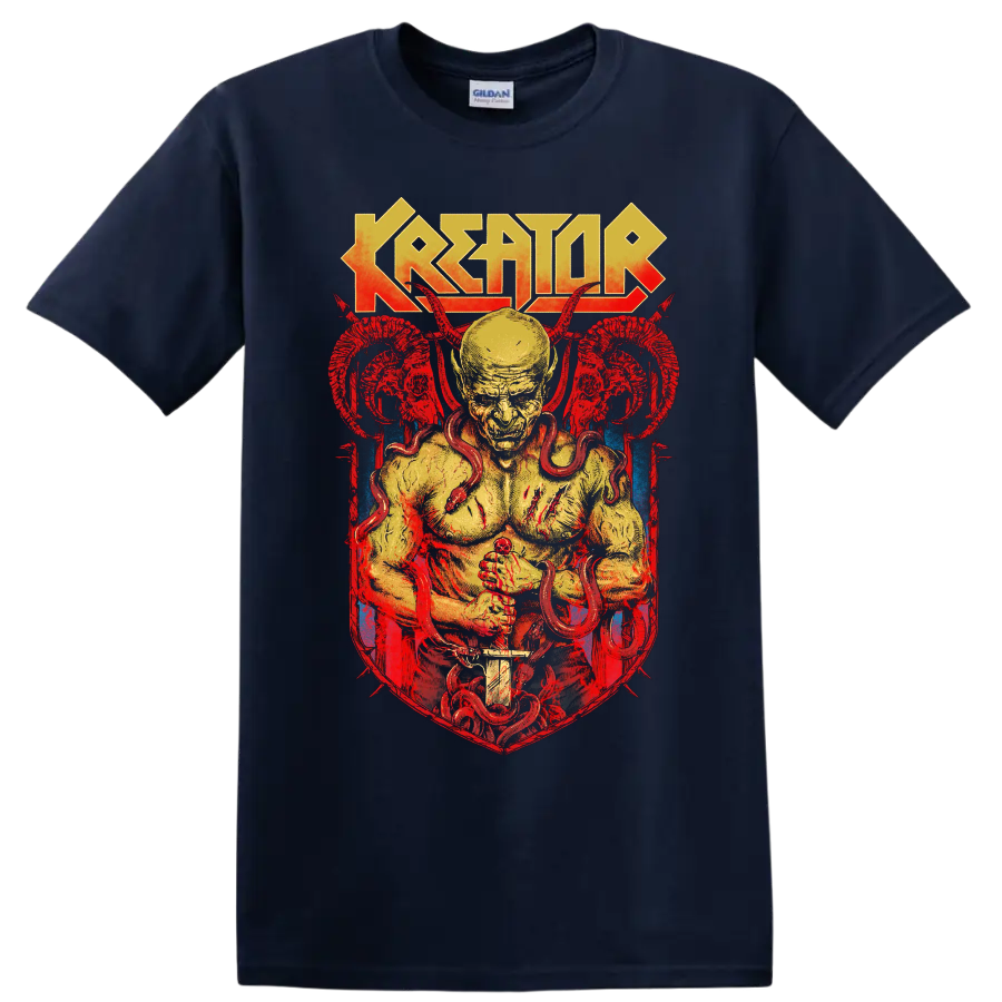 Kreator thrash metal demon graphic print T-shirt with horned figure and - Navy (Blue)