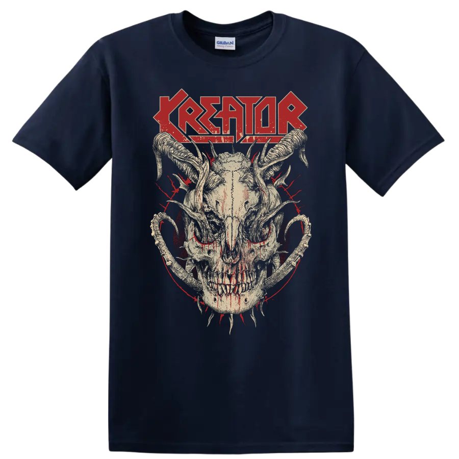 KREATOR wordmark with distressed skull and horns graphic print - Navy (Blue)