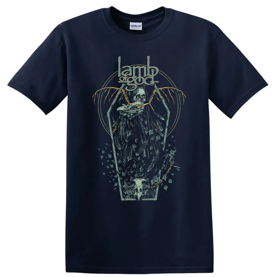Lamb of God gothic skull and winged metal graphic T - Navy (Blue)