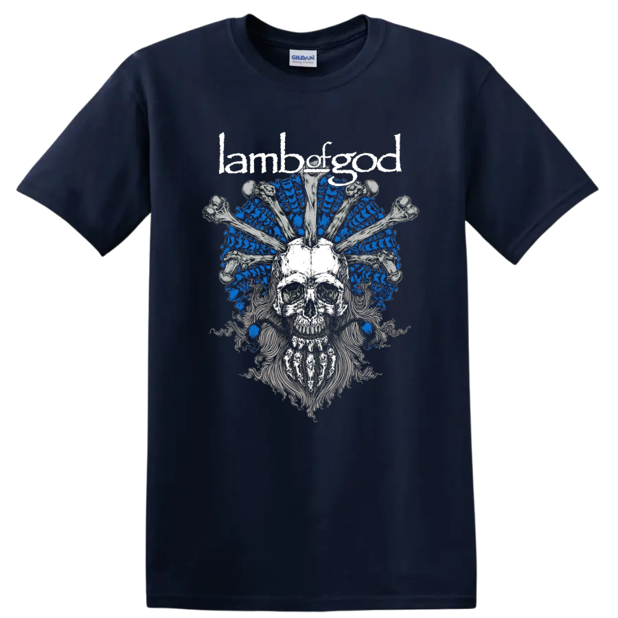 Lamb of God skull and bones graphic print T shirt with blue and gray metal - Navy (Blue)