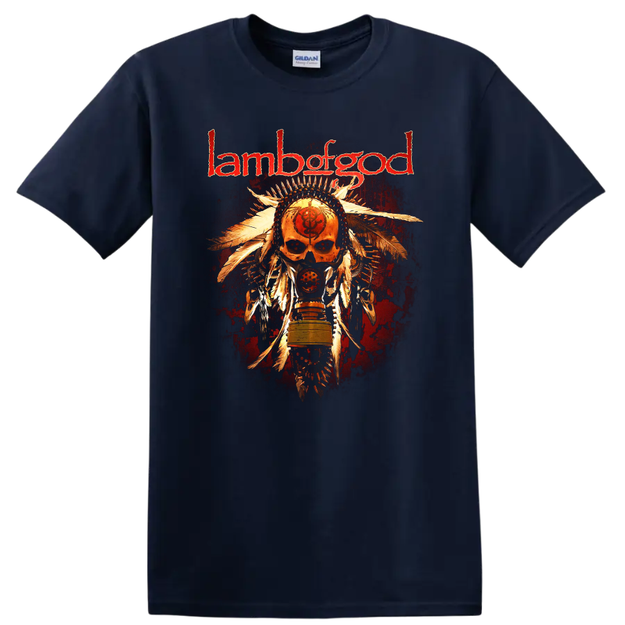 Lamb of God skull and feathers rock metal graphic print - Navy (Blue)