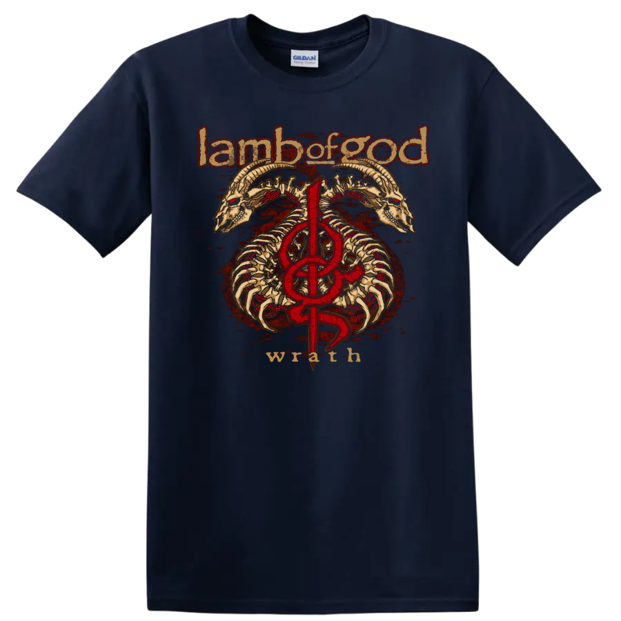 Lamb of God skull and bones graphic print T Shirt with red - Navy (Blue)