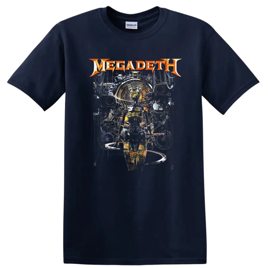 Megadeth logo with dark industrial sci-fi graphic print T - Navy (Blue)