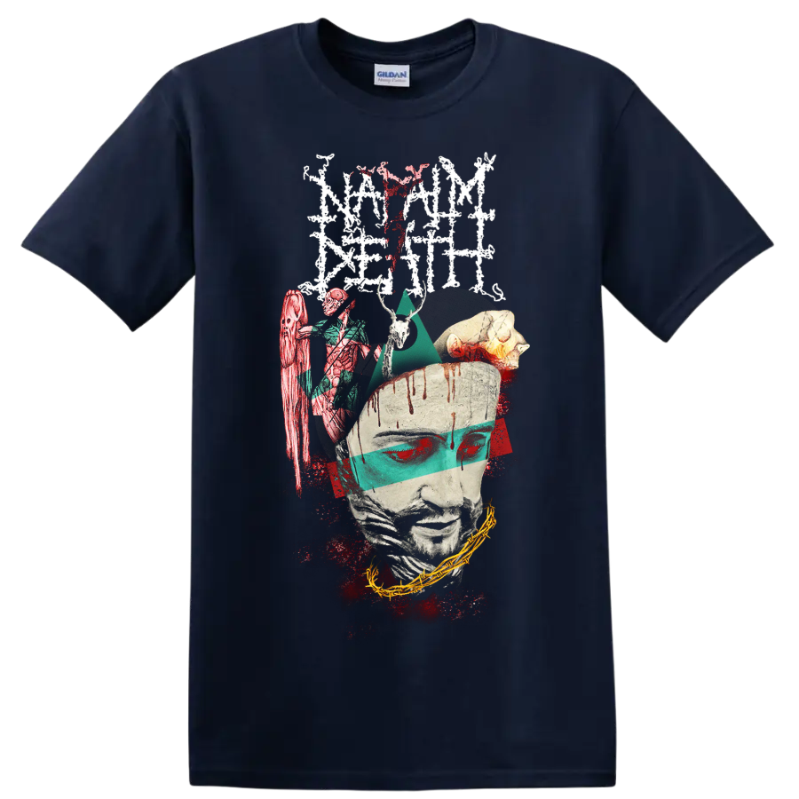 Napalm Death horror collage graphic print T-shirt with dark metal - Navy (Blue)