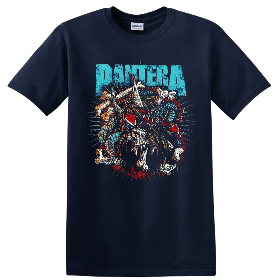 Pantera distressed metal band graphic print T - Navy (Blue)
