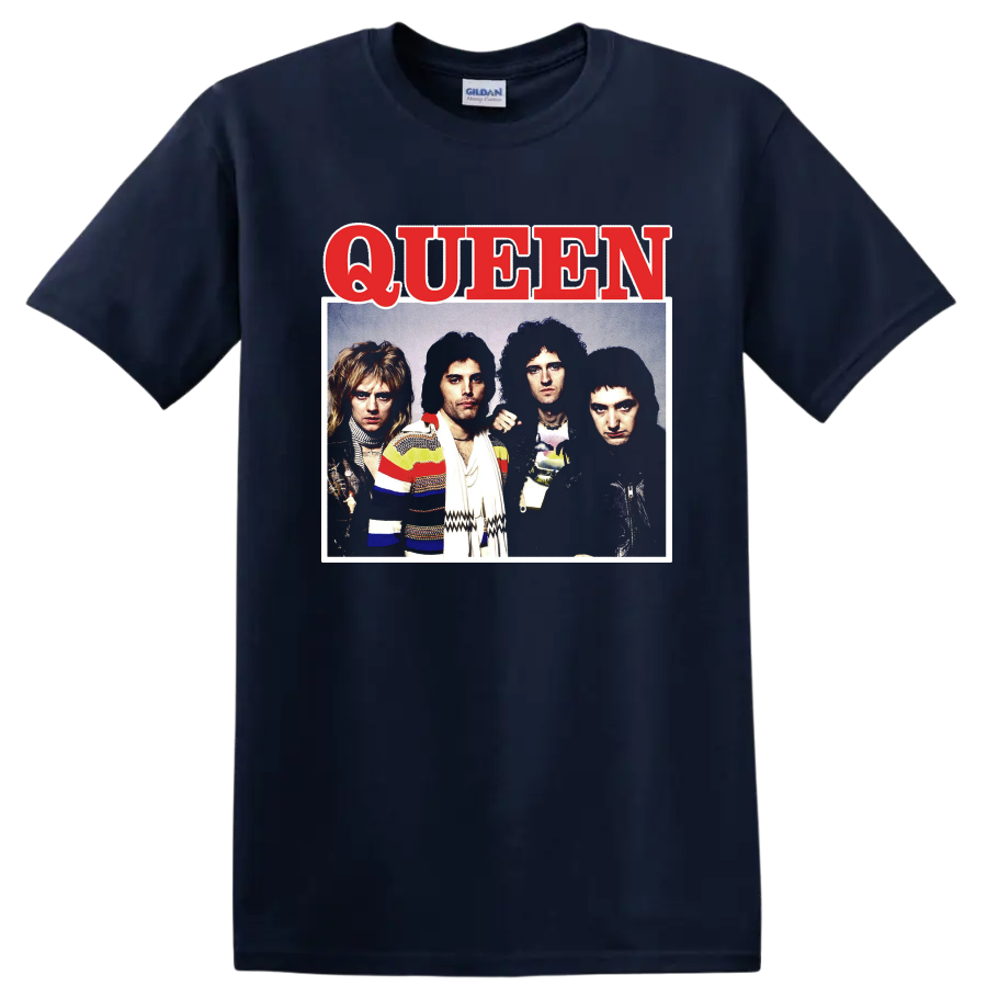 Queen band portrait graphic print T shirt with bold red - Navy (Blue)