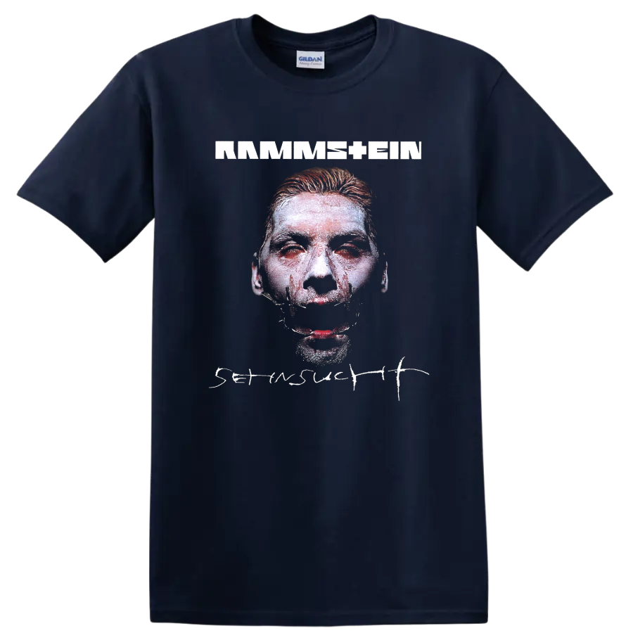 Rammstein rock metal graphic print T shirt with bold portrait and dark - Navy (Blue)
