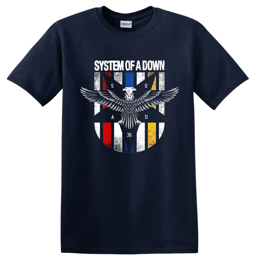 Distressed System of a Down eagle graphic print T - Navy (Blue)