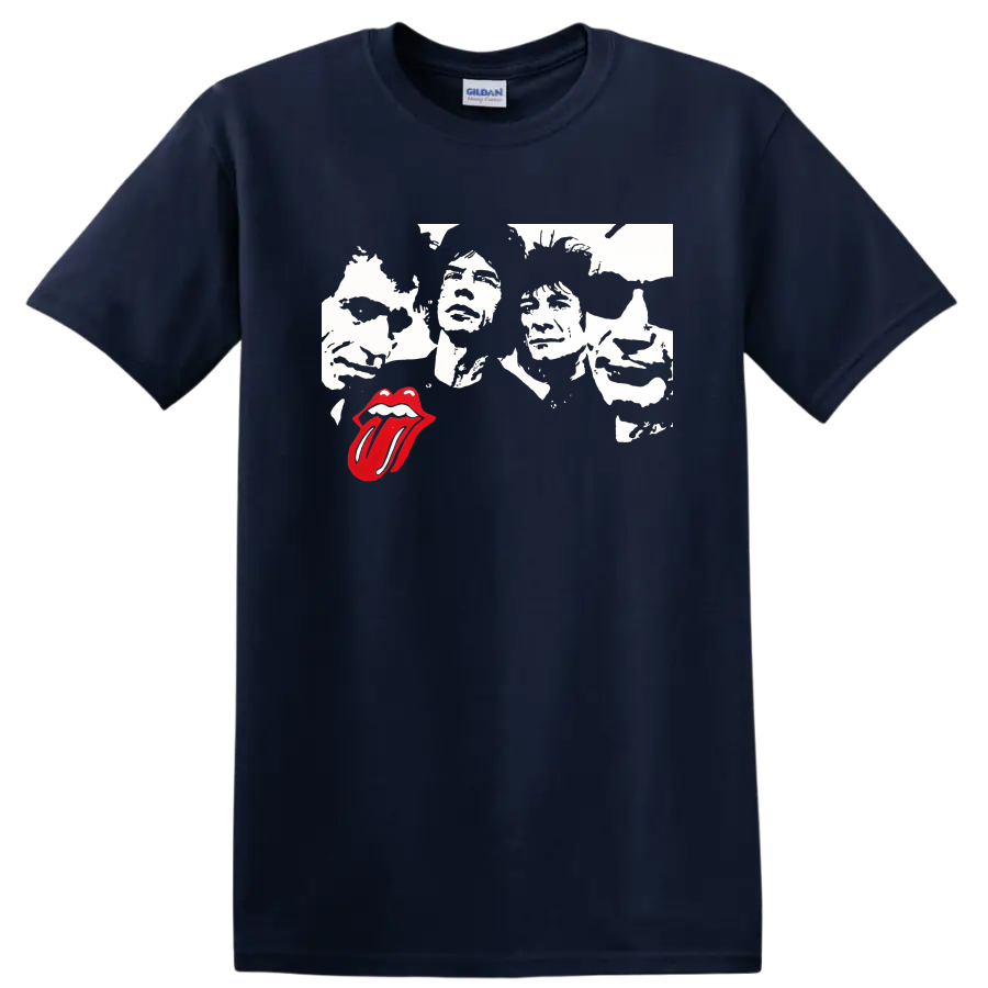 The Rolling Stones graphic tee with black and white faces and red tongue - Navy (Blue)