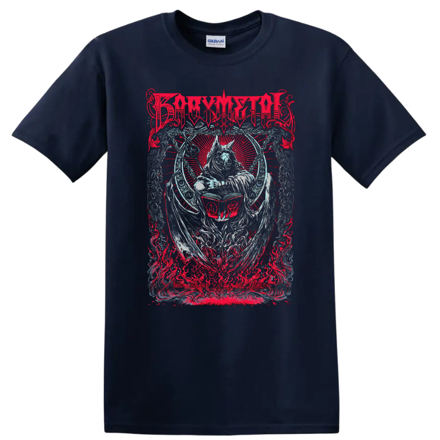 BABYMETAL wolf warrior in gothic red flame artwork with radiant rays on a Navy (Blue) T Shirt