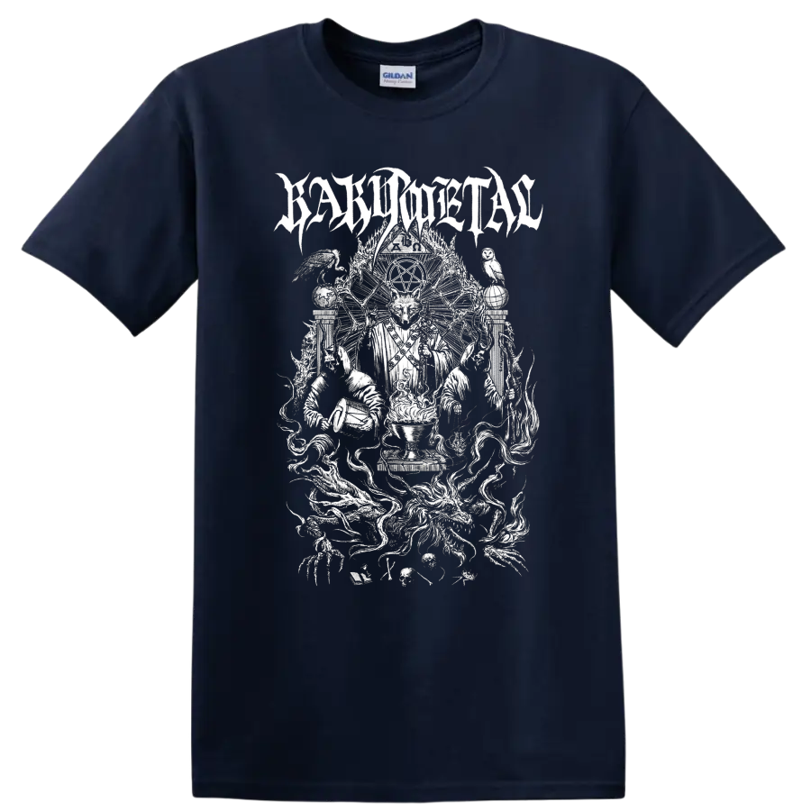 BABYMETAL wolf ritual illustration with pentagram, flames, birds, and gothic linework on a Navy (Blue) T Shirt