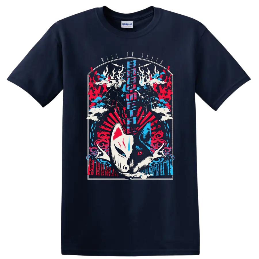 BABYMETAL LEGEND 2015 fox festival collage with kitsune masks and red blue artwork on a Navy (Blue) T Shirt