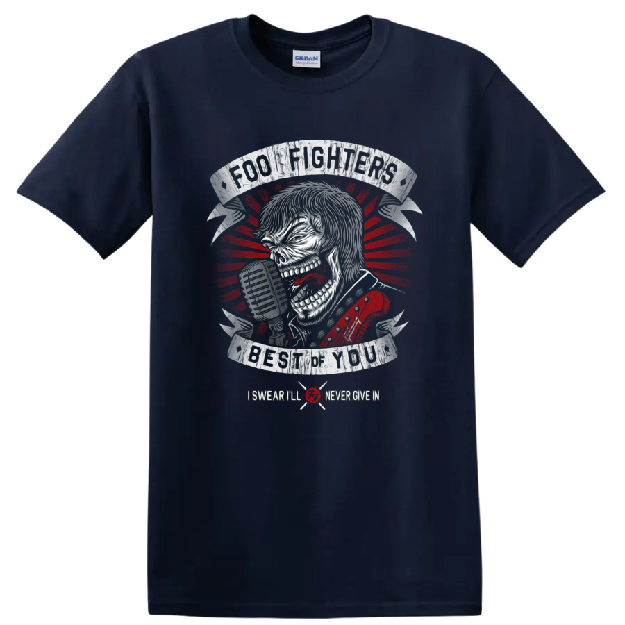 Foo Fighters Taylor Hawkins skull singer with microphone and Best of You text on a Navy (Blue) T Shirt