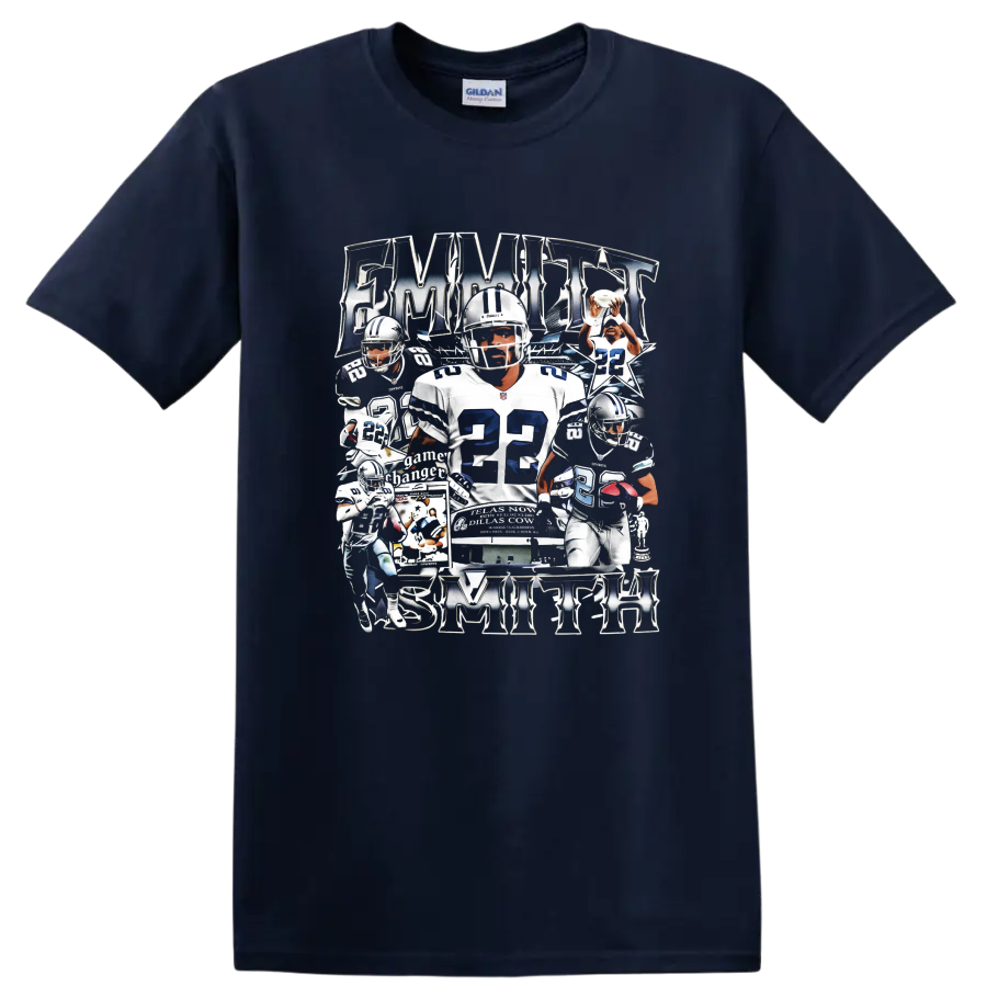 Emmitt Smith Dallas Cowboys number 22 vintage football collage with stars on a Navy (Blue) T Shirt