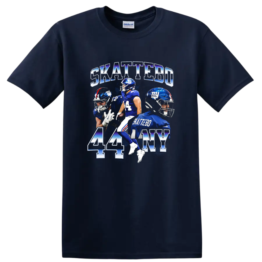 Cam Skattebo New York Giants 44 football player collage with SKATTEBO lettering on a Navy (Blue) T Shirt