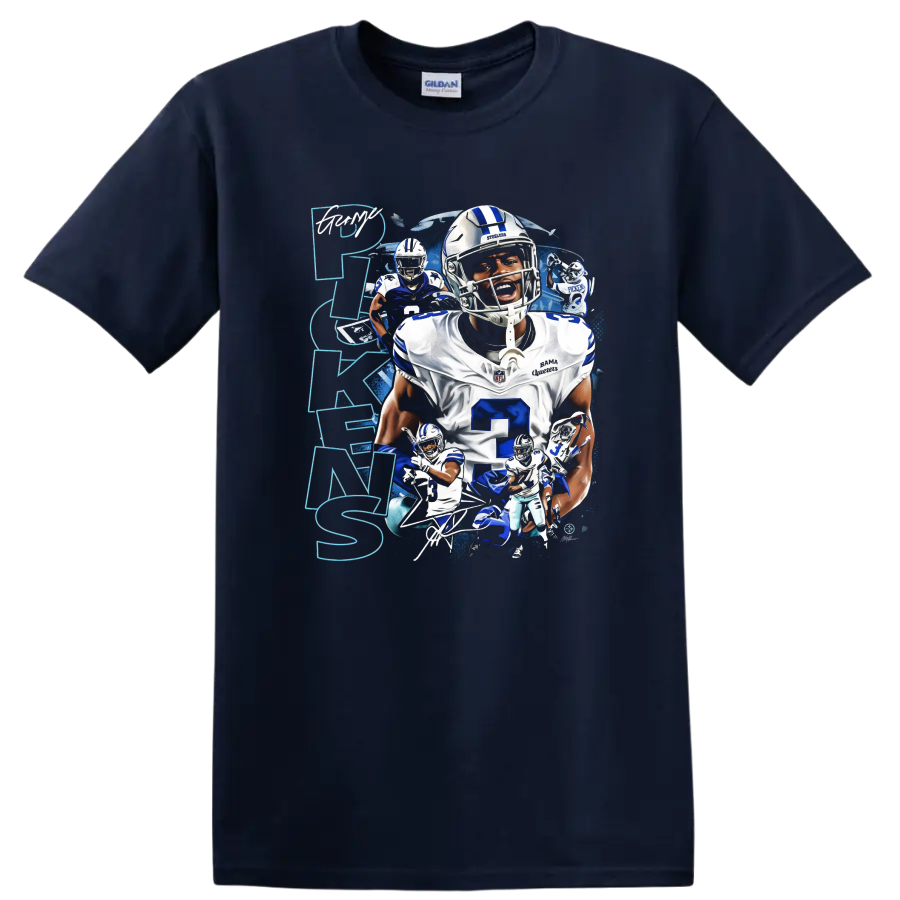 Dak Prescott Dallas Cowboys quarterback action collage with blue splatter and vertical on a Navy (Blue) T Shirt