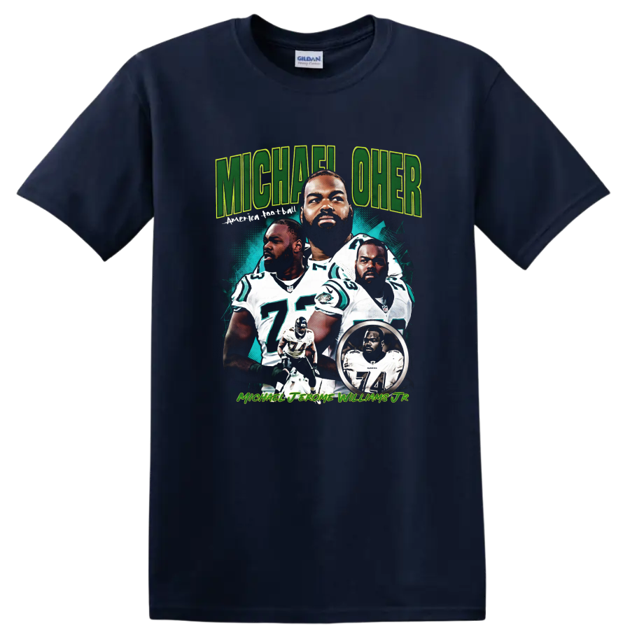 Reggie White Philadelphia Eagles football legend illustrated collage graphic on a Navy (Blue) T Shirt