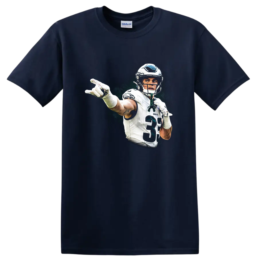 Troy Polamalu football player action illustration with a distressed dark green backdrop on a Navy (Blue) T Shirt