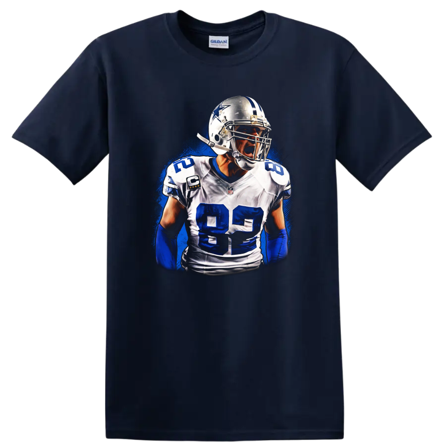 Dez Bryant Dallas Cowboys No. 88 football player portrait with electric blue action on a Navy (Blue) T Shirt