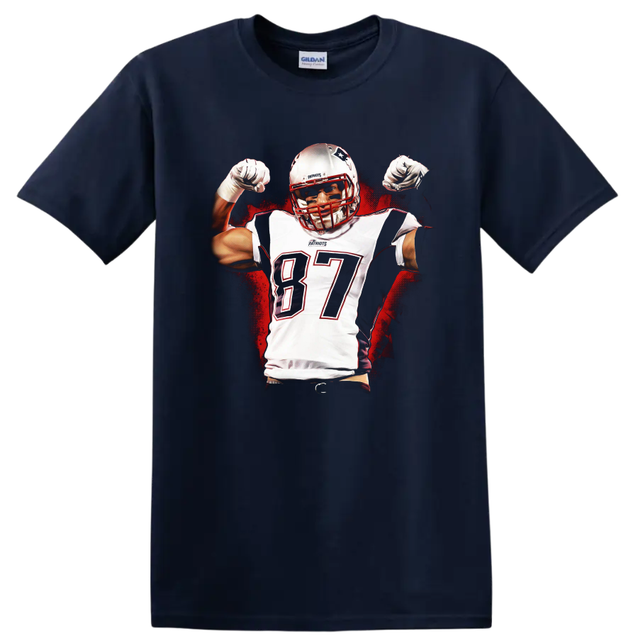 Travis Kelce number 87 football player flexing in bold red and black graphic art on a Navy (Blue) T Shirt