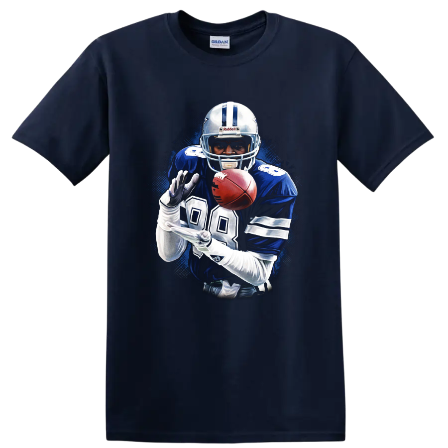 Emmitt Smith Dallas Cowboys number 22 football player with ball in blue action art on a Navy (Blue) T Shirt