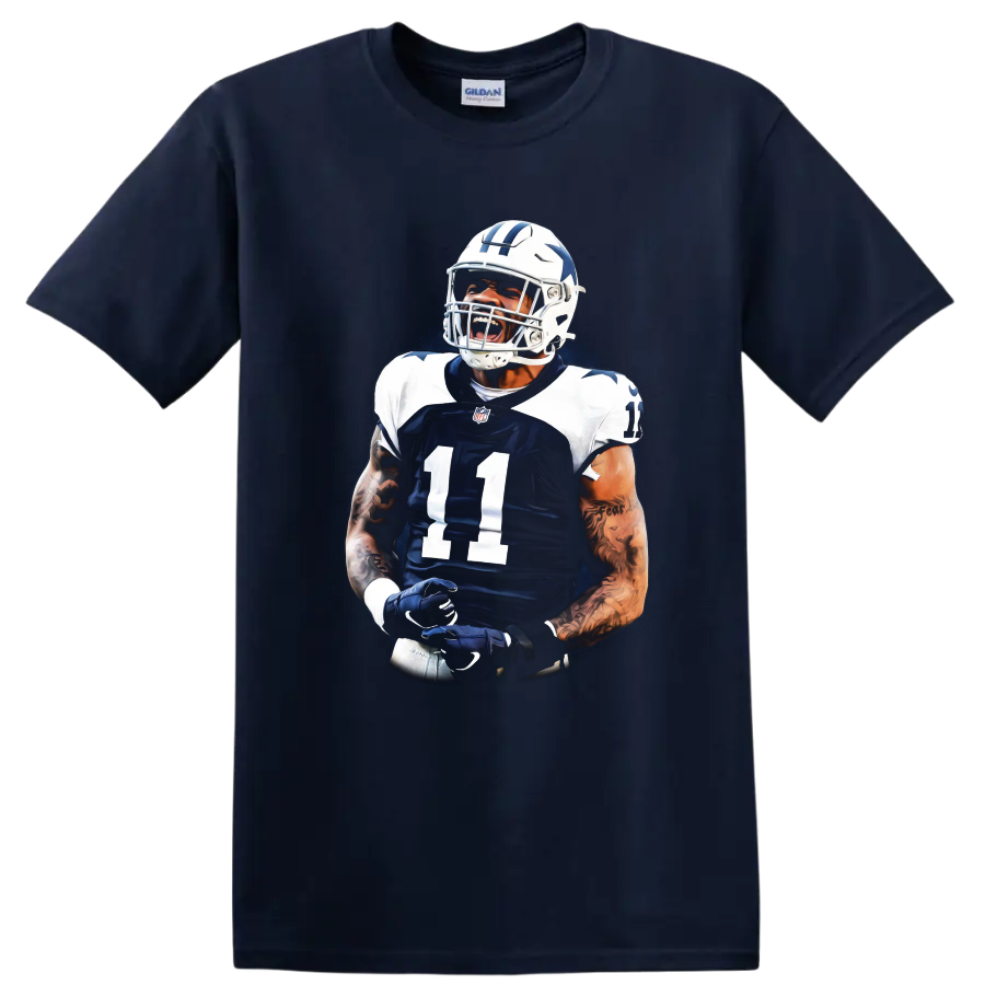 Micah Parsons Dallas Cowboys number 11 football action portrait graphic on a Navy (Blue) T Shirt