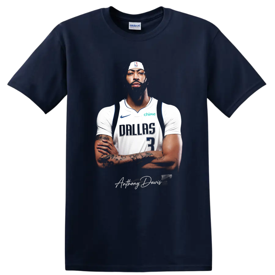 Cooper Flagg Dallas Mavericks basketball player portrait with signature-style script on a Navy (Blue) T Shirt