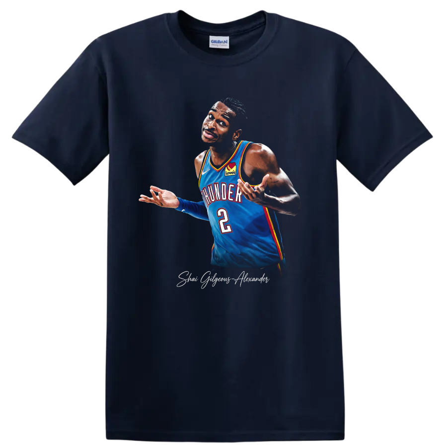 Shai Gilgeous-Alexander Oklahoma City Thunder blue jersey basketball portrait on a Navy (Blue) T Shirt