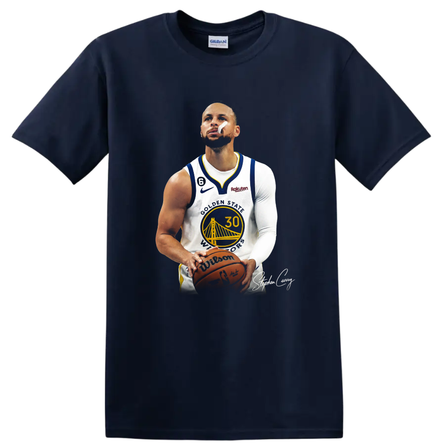 Stephen Curry Golden State Warriors number 30 basketball player portrait on a Navy (Blue) T Shirt